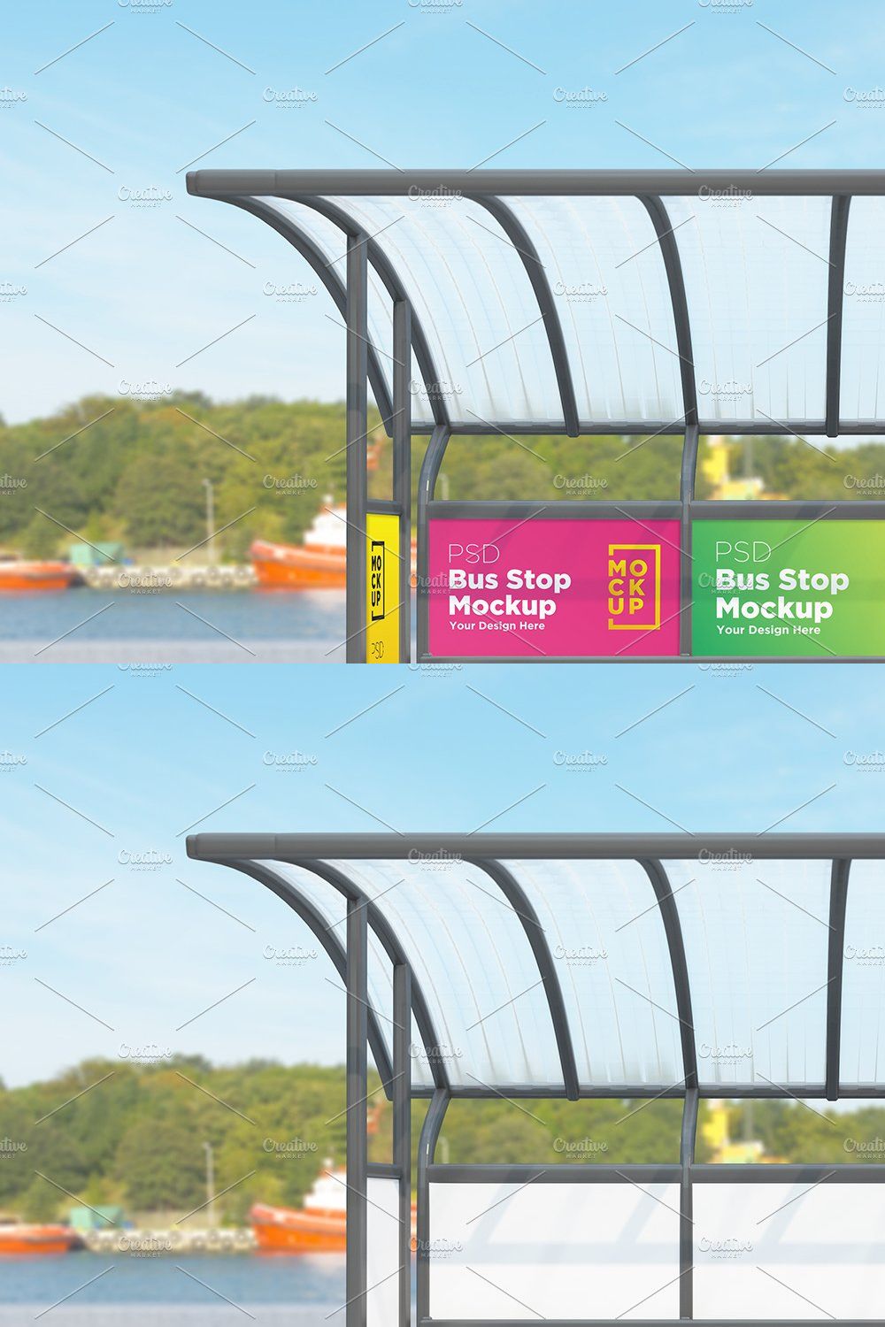 Bus Stop with 4 Sign Mockup pinterest preview image.