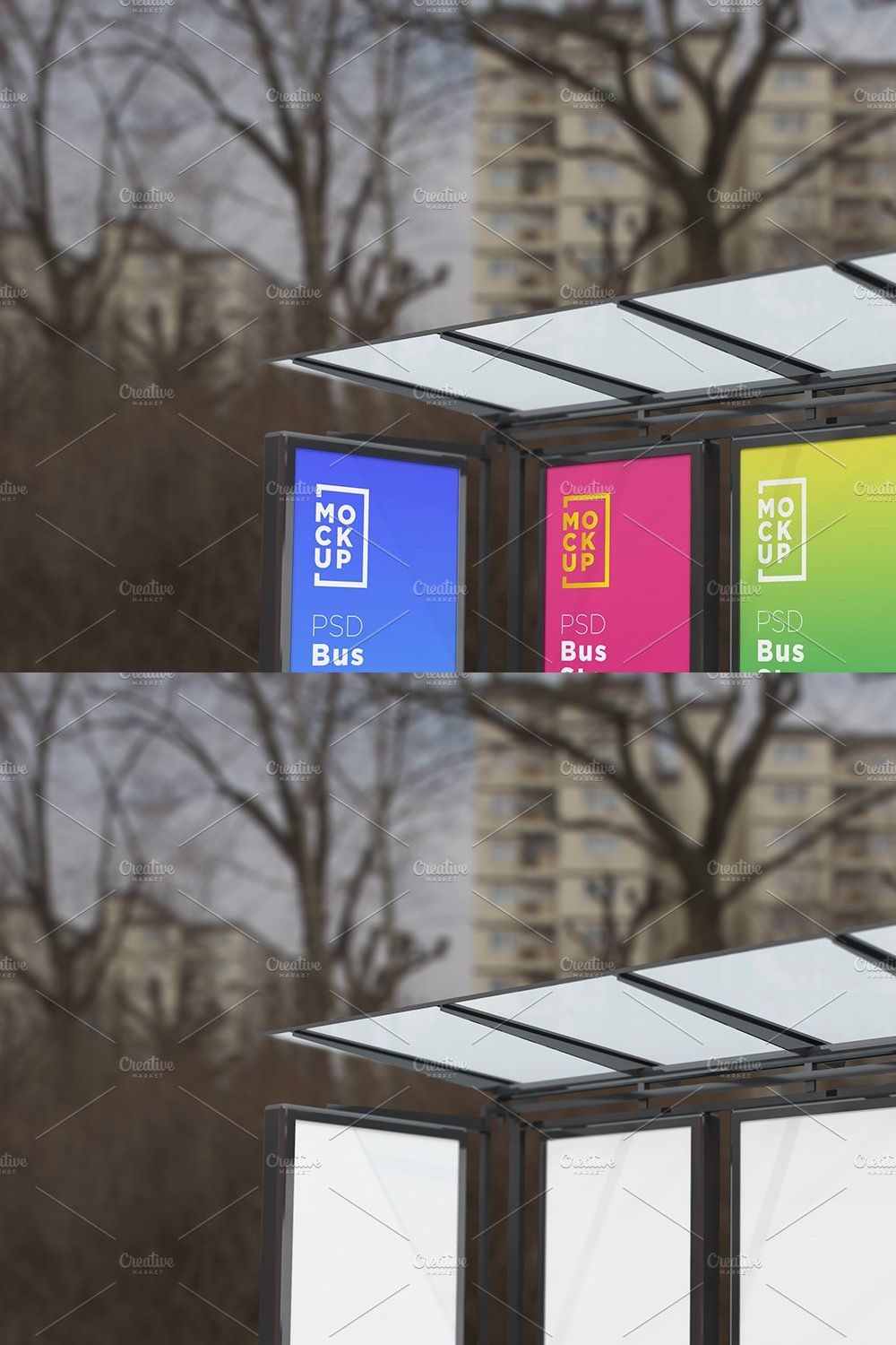 Bus Stop with 4 Sign Mockup pinterest preview image.