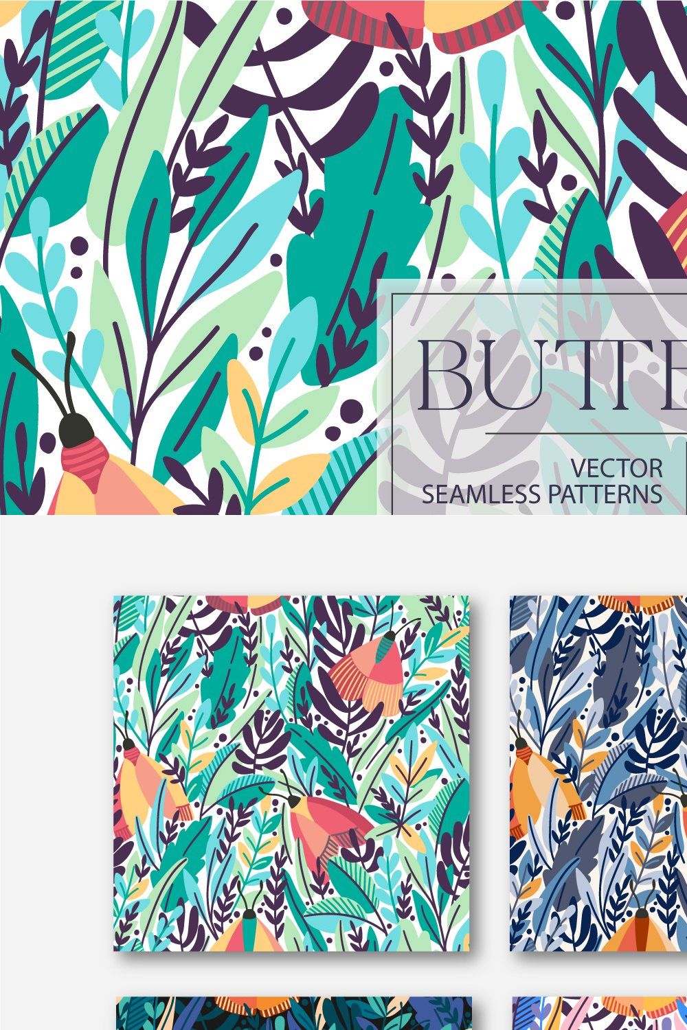 BUTTERFLIES seamless pattern pinterest preview image.
