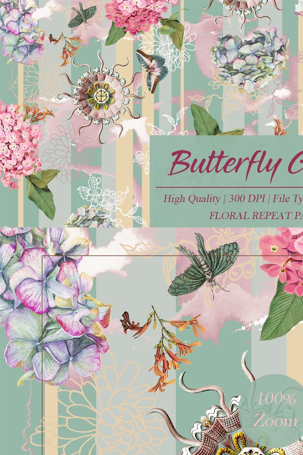Butterfly Garden Seamless pattern pinterest preview image.