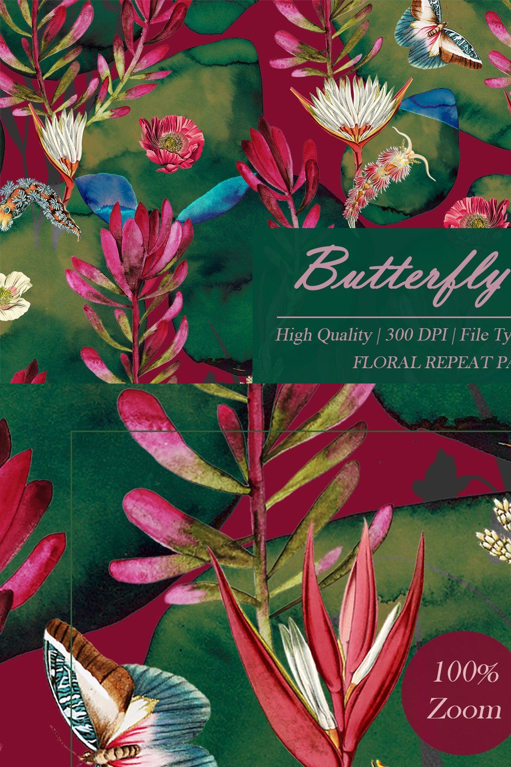 Butterfly Luxe Seamless pattern pinterest preview image.