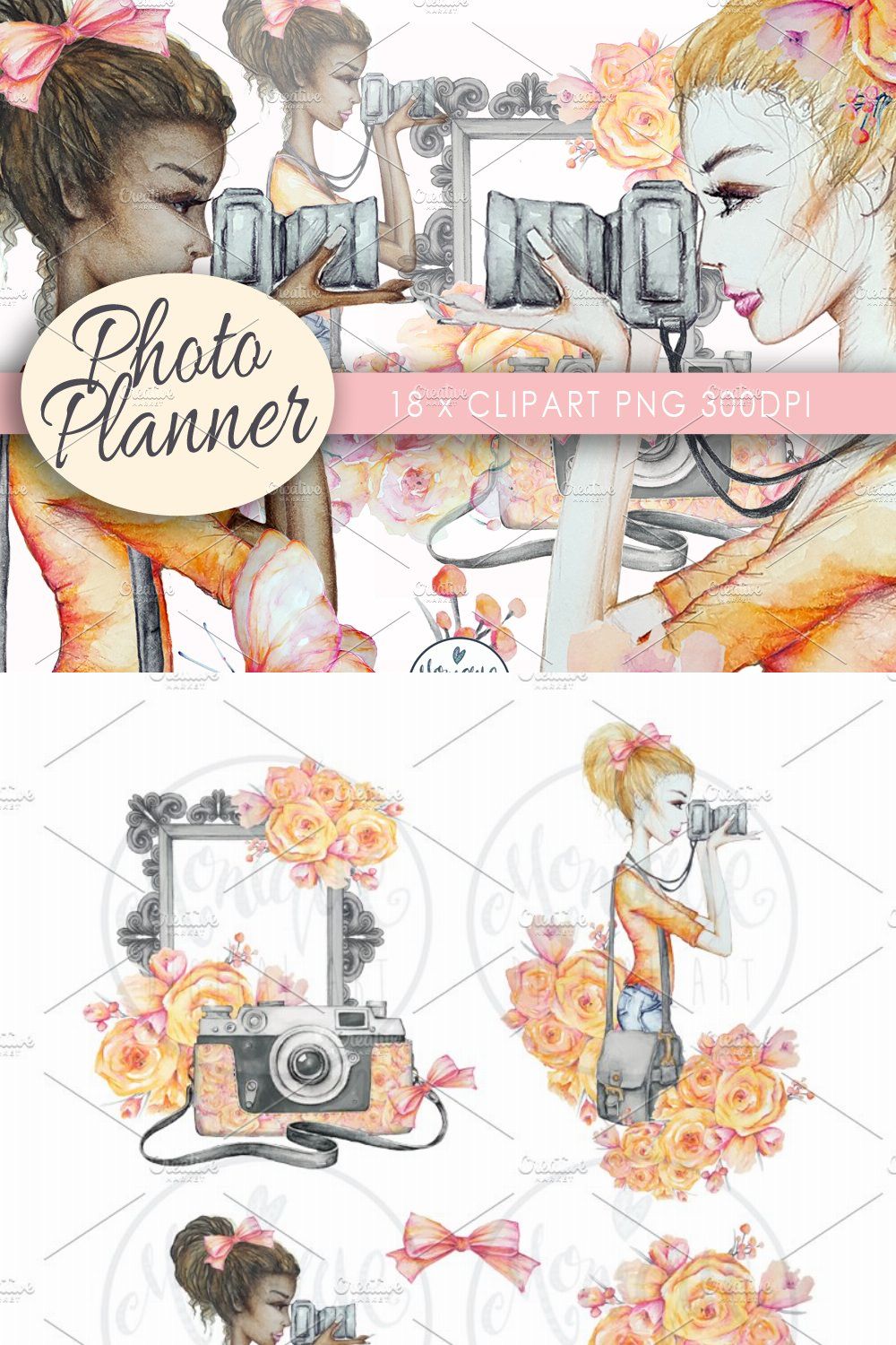 Camera Girl Clipart watercolor pinterest preview image.