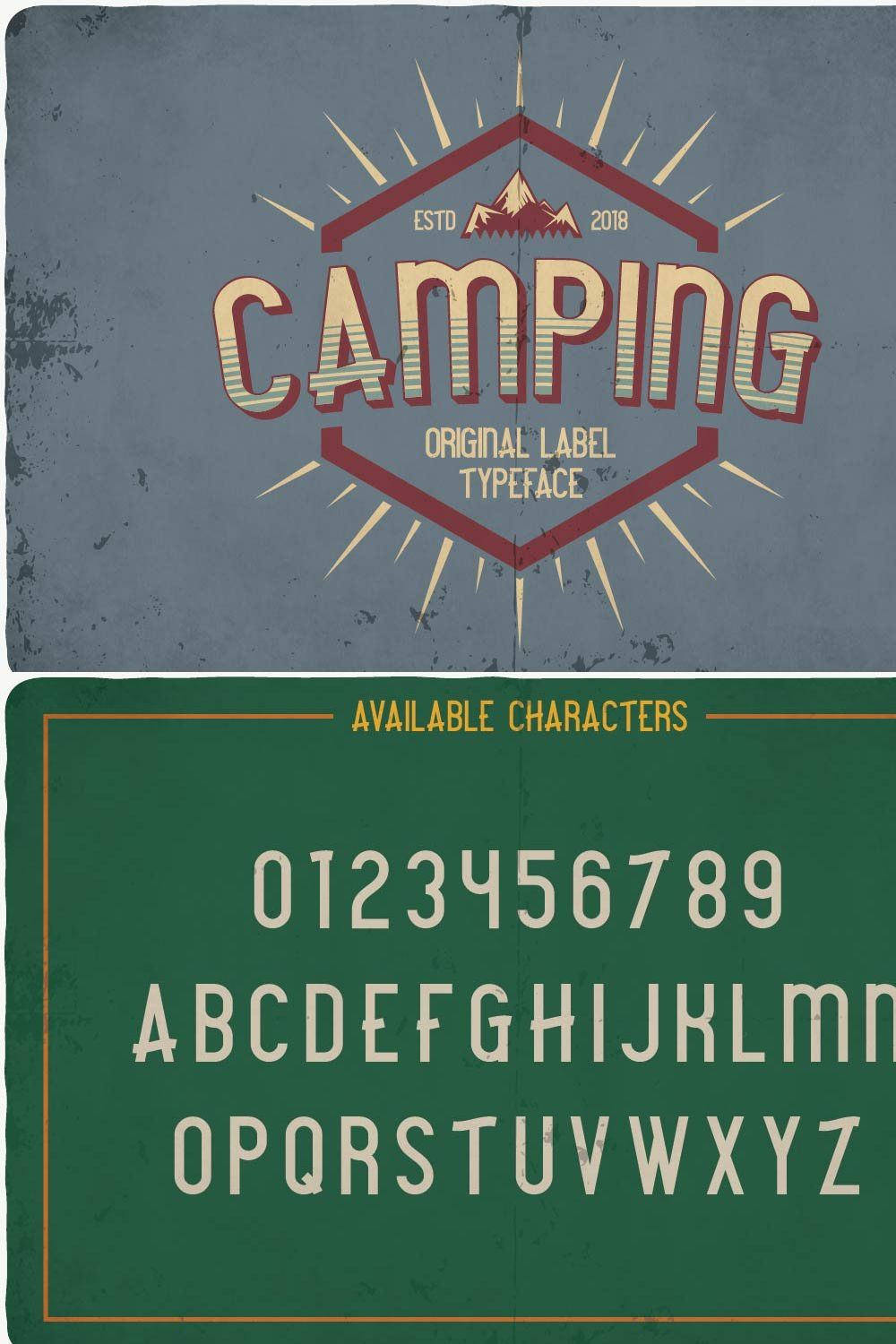Camping typeface pinterest preview image.