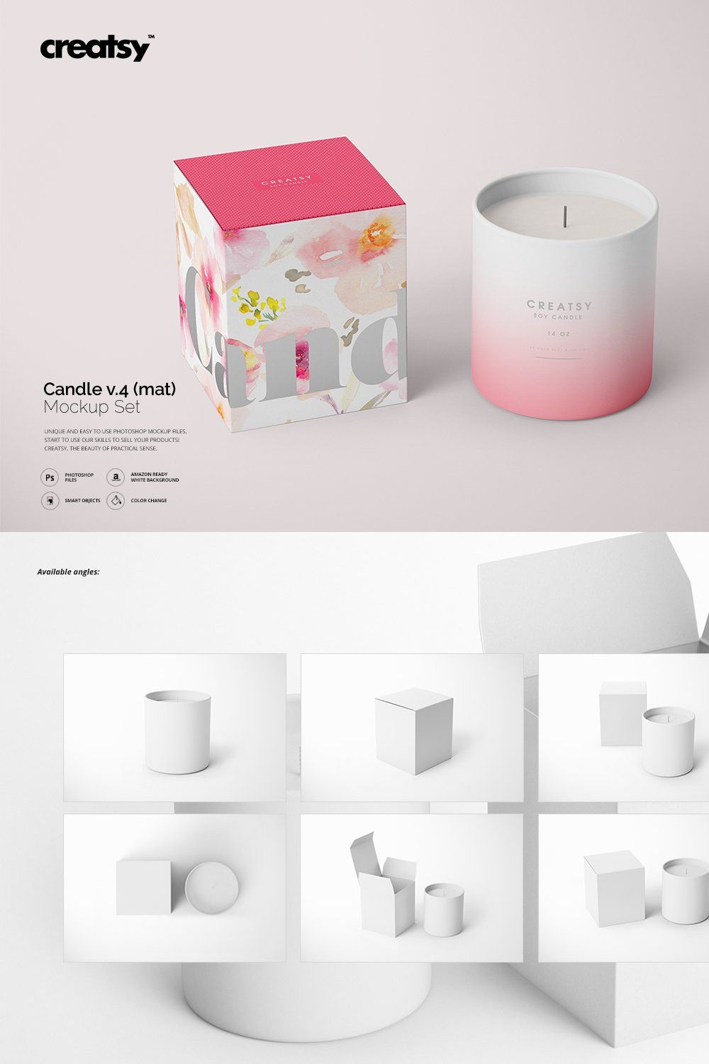 Candle and Box Mockup Set v.4 (mat) pinterest preview image.