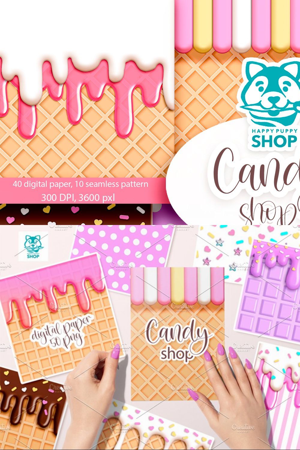 Candy shop digital paper pinterest preview image.