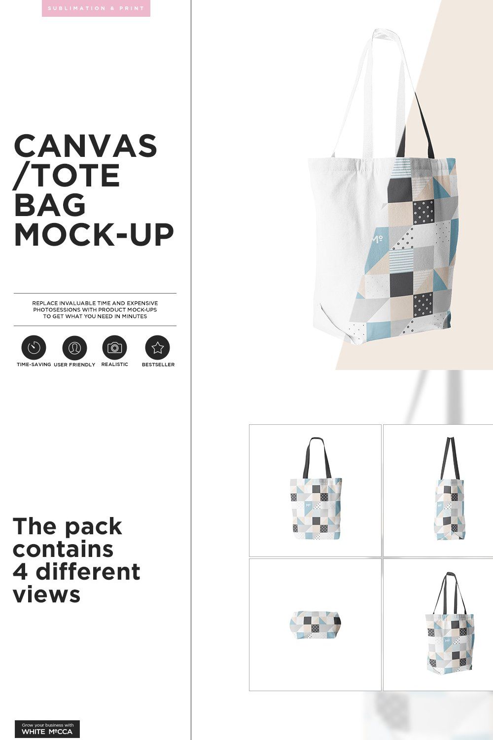 Canvas Tote Bag Mock-up pinterest preview image.