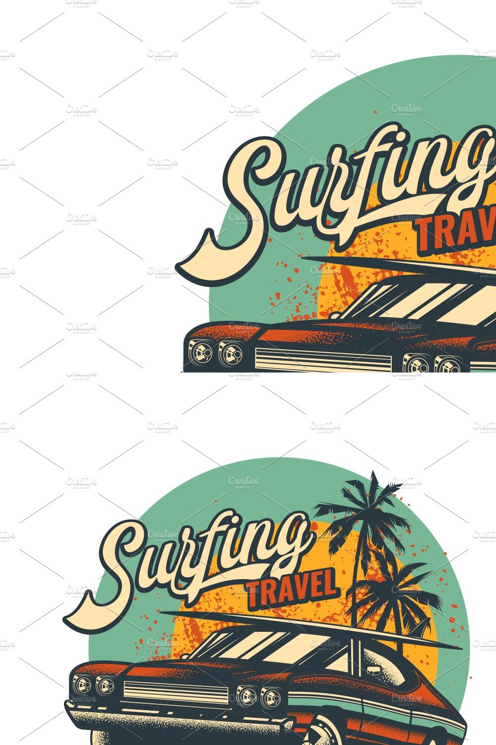 CAR AND SURF SUMMER T-SHIRT DESIGN pinterest preview image.