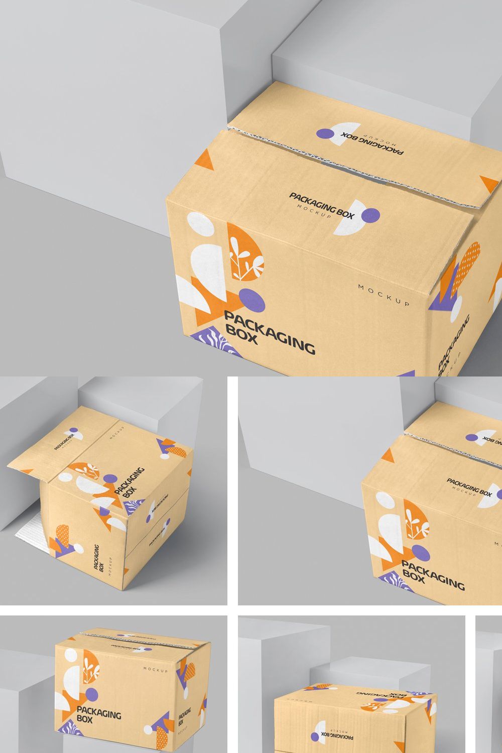 Cardboard Packaging Box Mockups pinterest preview image.