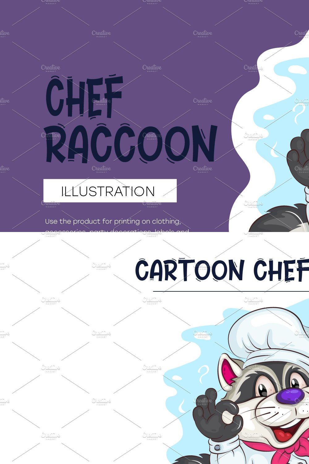 Cartoon Chef Raccoon. T-Shirt, SVG. pinterest preview image.