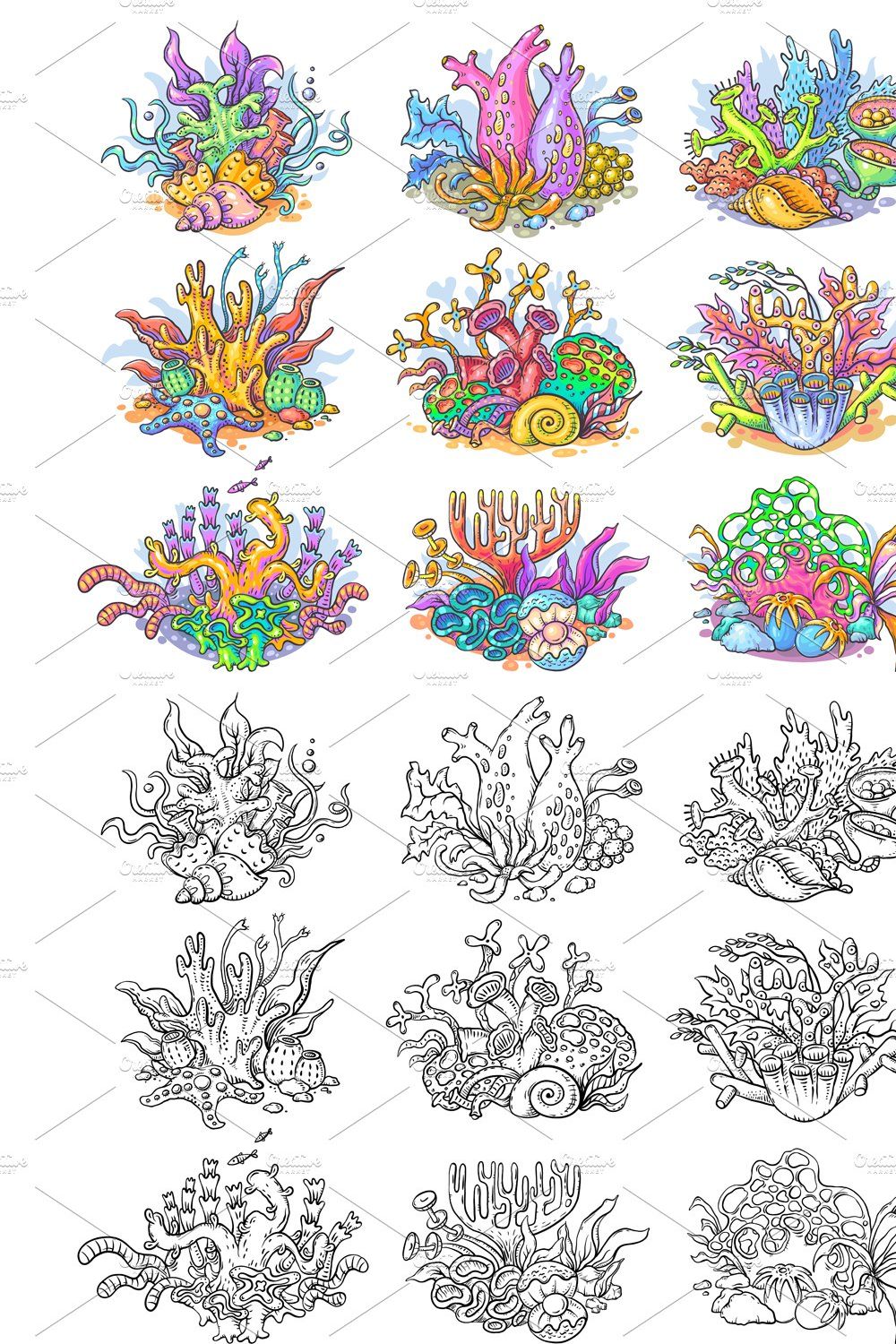 Cartoon corals sea ocean clipart set pinterest preview image.