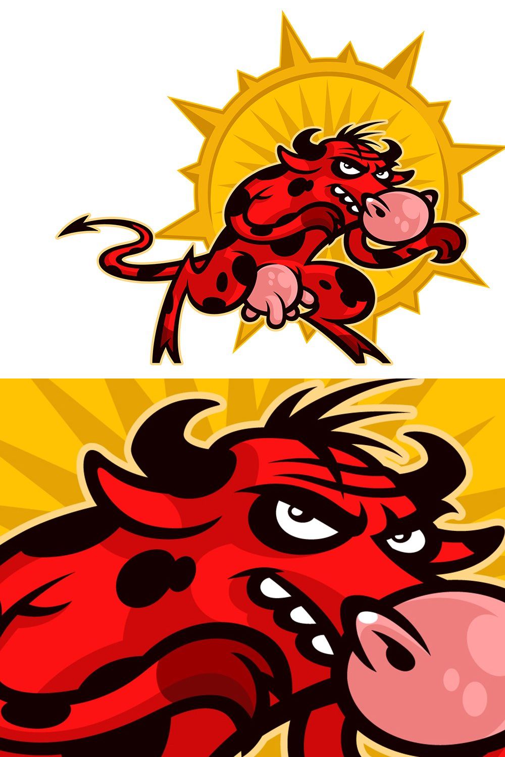 Cartoon cute red cow. pinterest preview image.