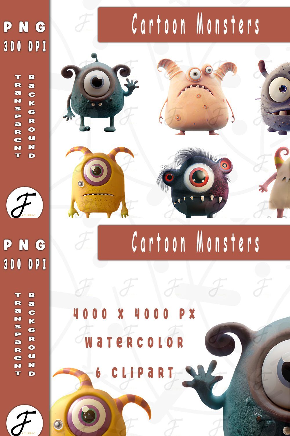 Cartoon Monsters pinterest preview image.