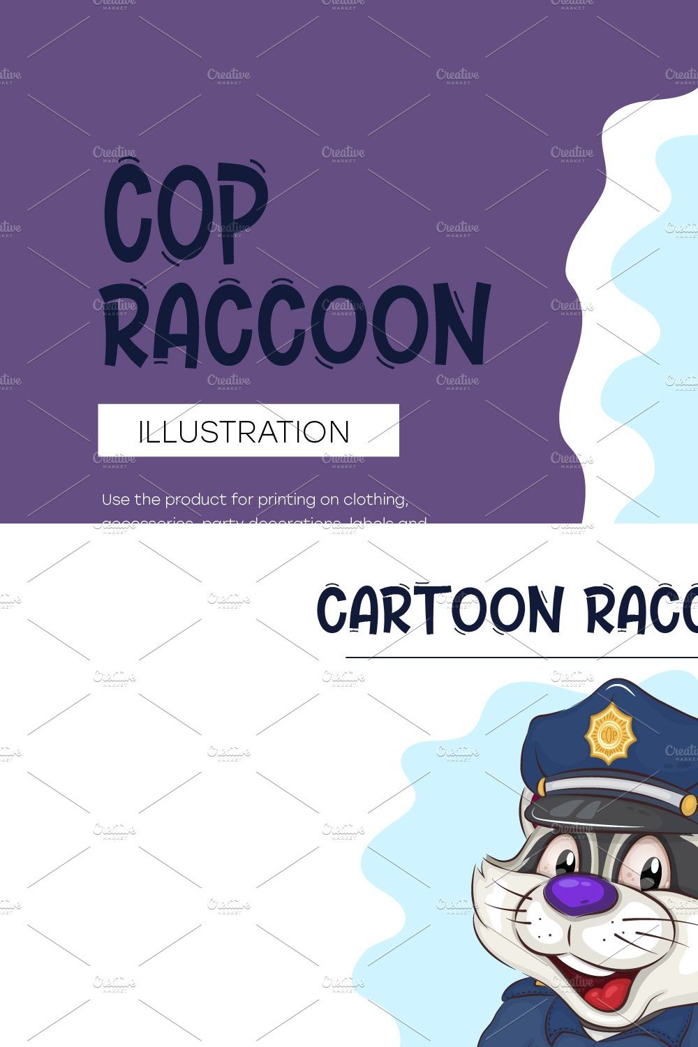 Cartoon Raccoon Cop. SVG, PNG. pinterest preview image.