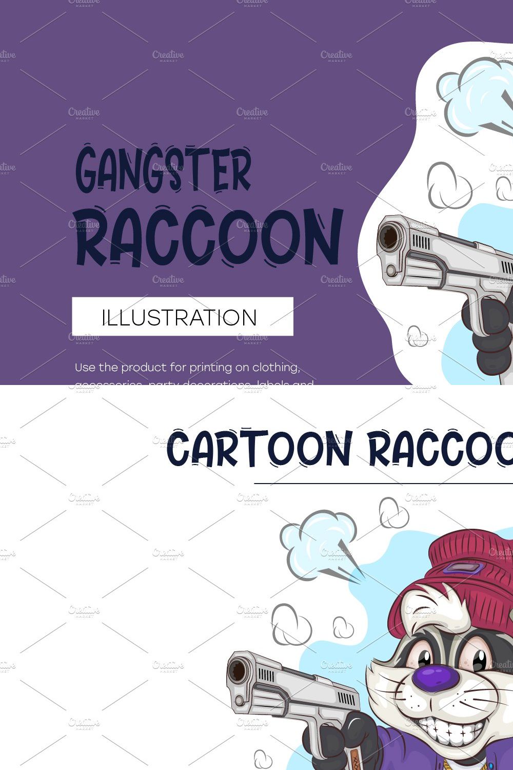 Cartoon Raccoon Gangster. T-Shirt. pinterest preview image.