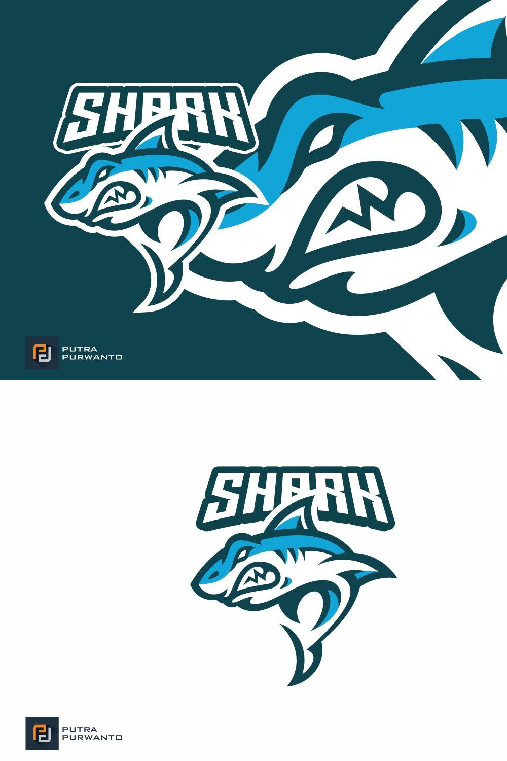 Cartoon Shark Mascot Logo pinterest preview image.