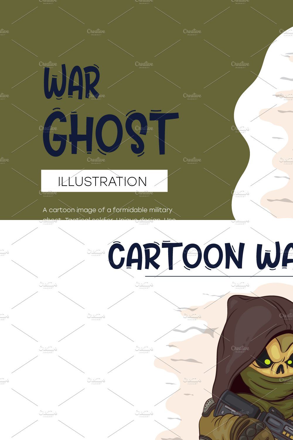 Cartoon War Ghost. T-Shirt, PNG, SVG pinterest preview image.