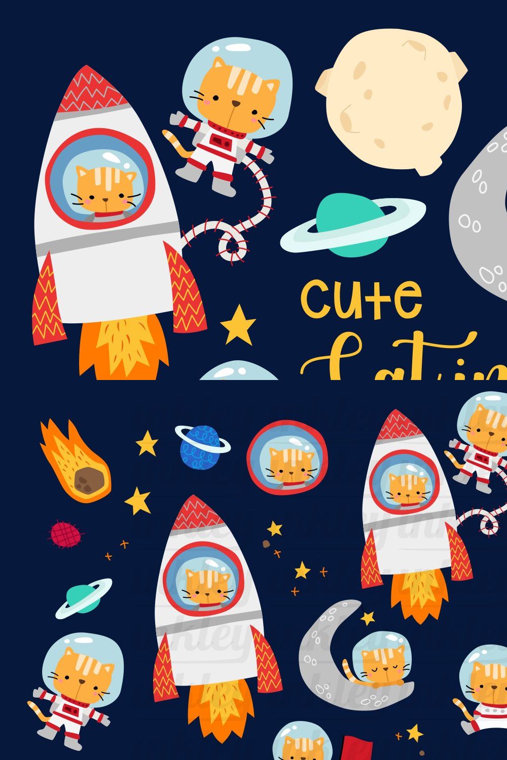 Cat in Space Digital Art Clipart pinterest preview image.