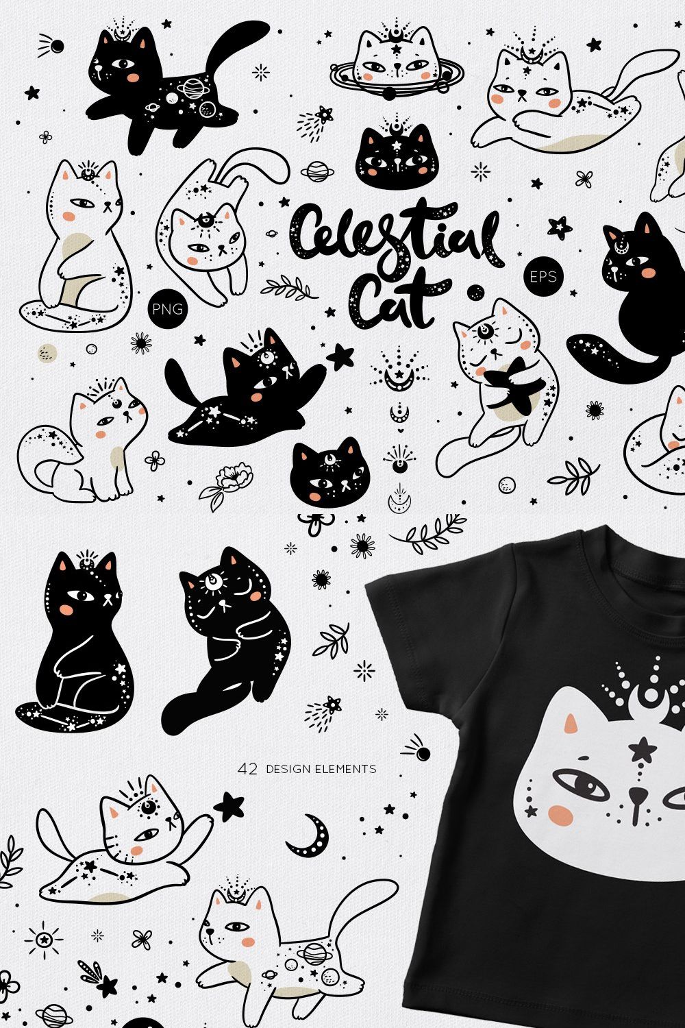 Celestial Cat illustration pinterest preview image.
