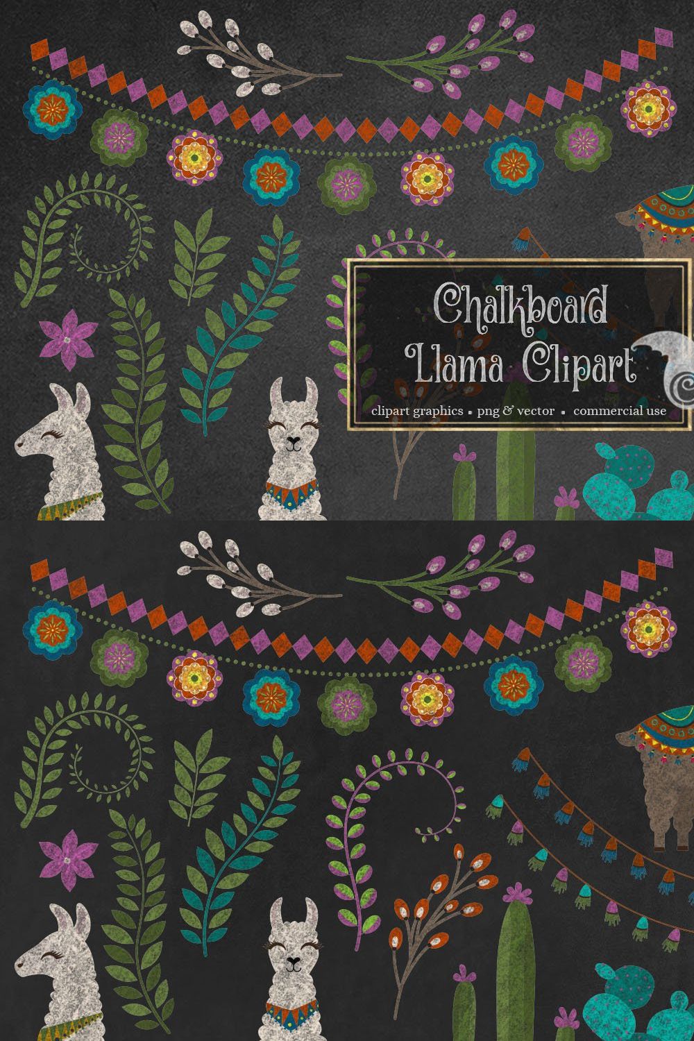 Chalkboard Llama Clipart pinterest preview image.