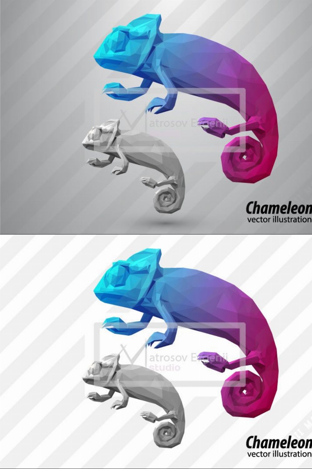 Chameleon from triangles. Color pinterest preview image.