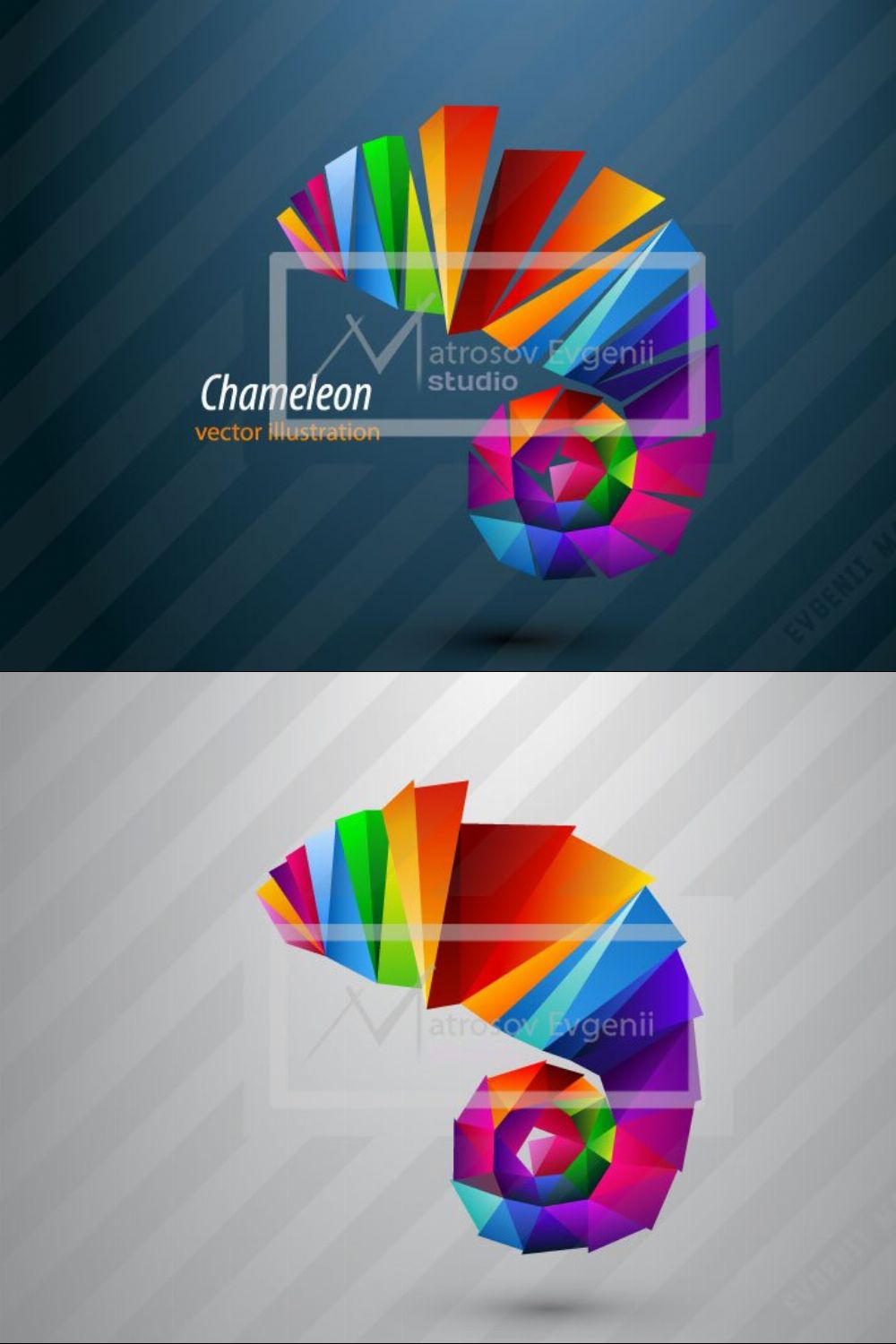 Chameleon from triangles. Logo pinterest preview image.
