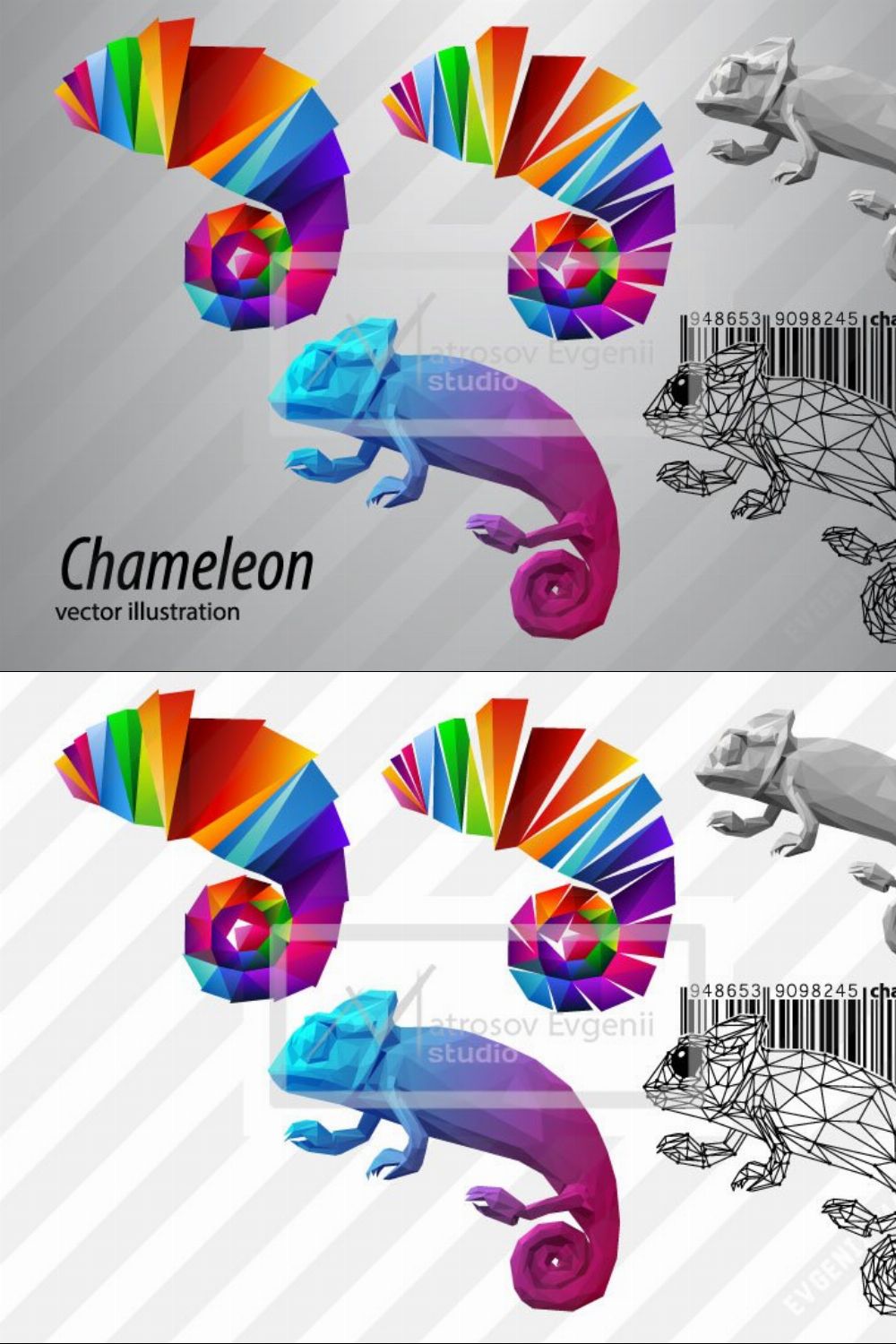 Chameleon from triangles. Set pinterest preview image.