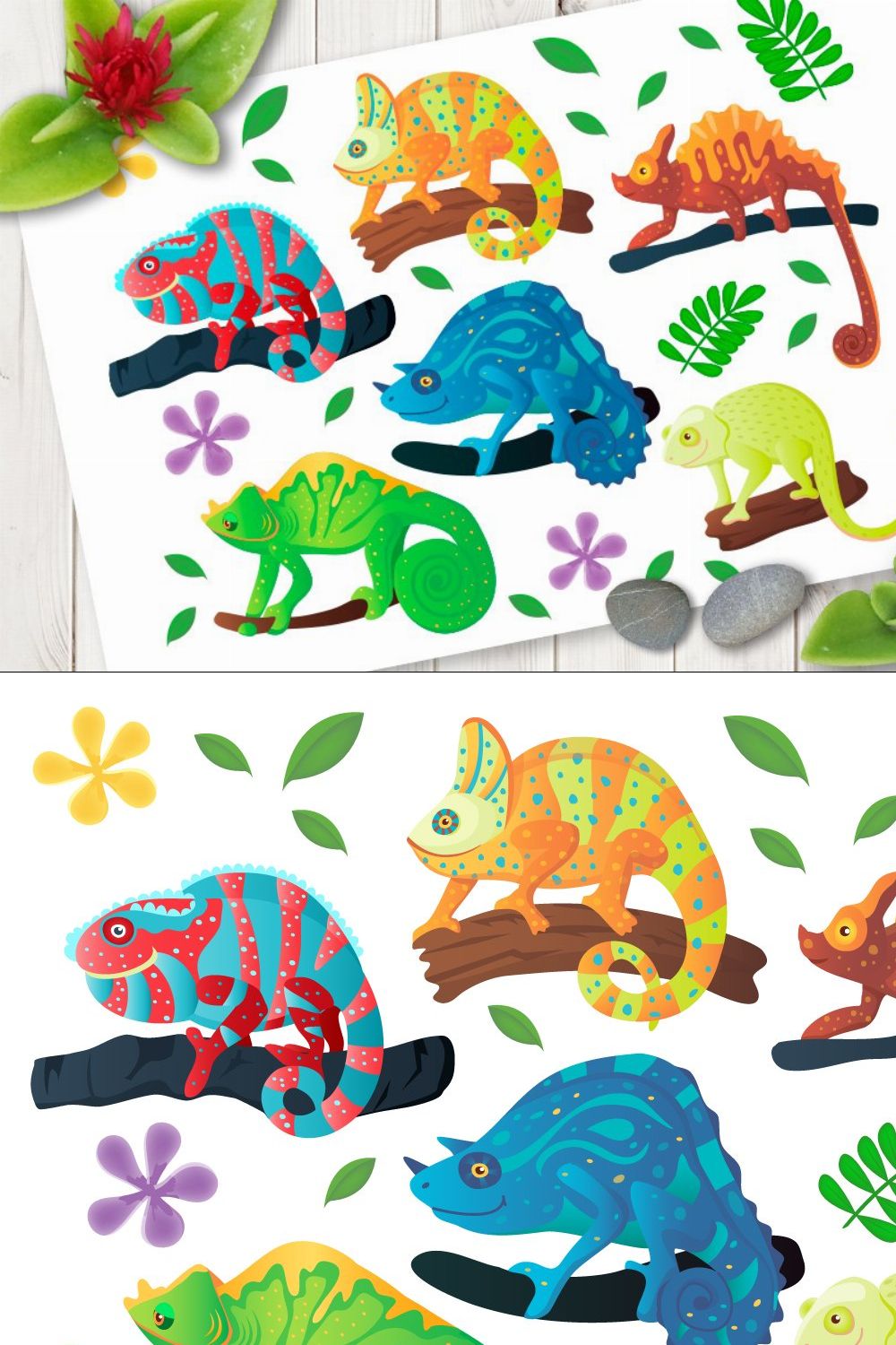 Chameleon iguana cartoon vector set pinterest preview image.