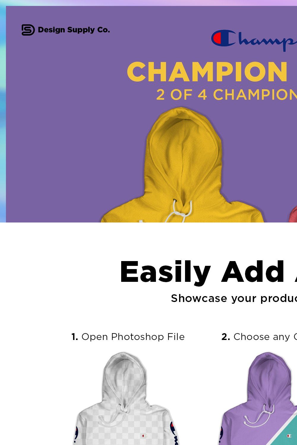 Champion Hoodie Mockup pinterest preview image.