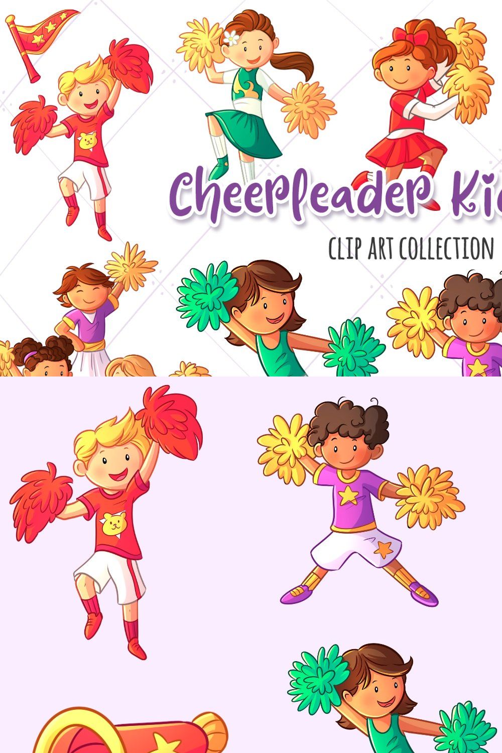 Cheerleader Kids Clip Art Collection pinterest preview image.