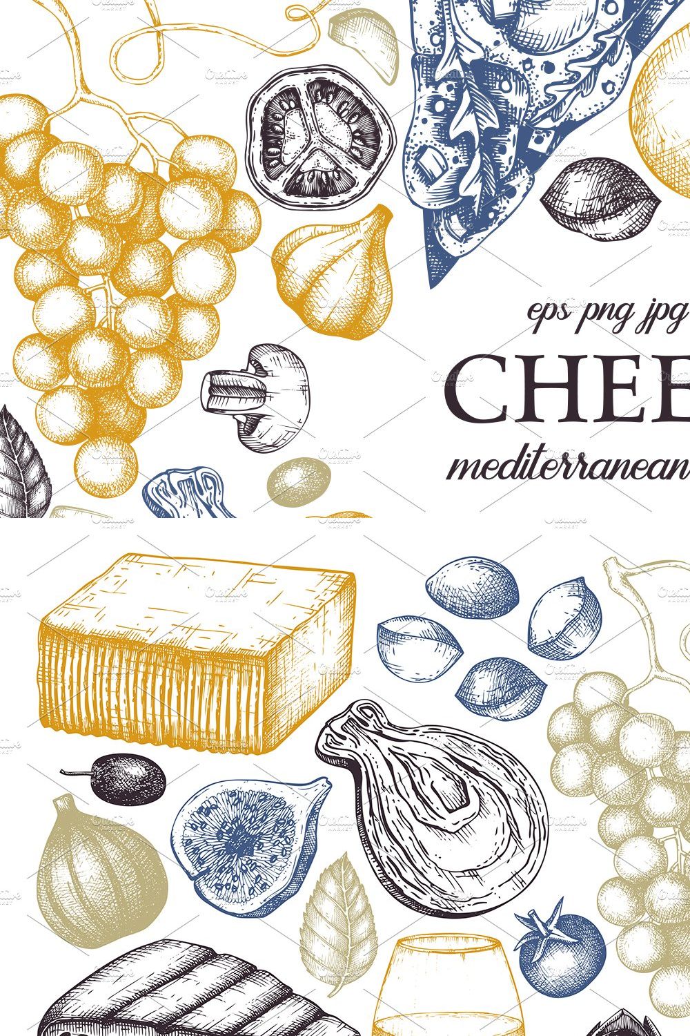 Cheese & Wine Vector Sketches pinterest preview image.