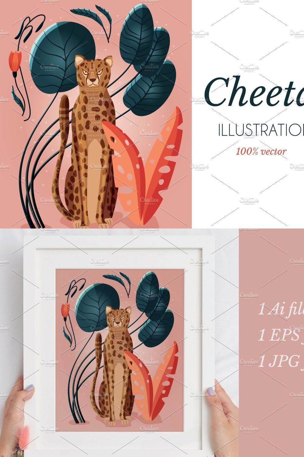 Cheetah Vector Illustration pinterest preview image.