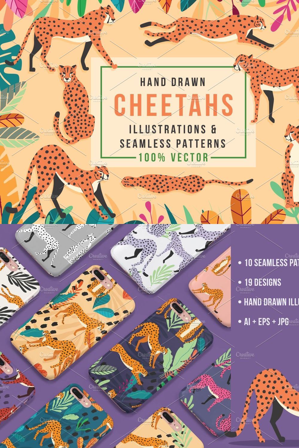 Cheetahs - illustrations & patterns pinterest preview image.