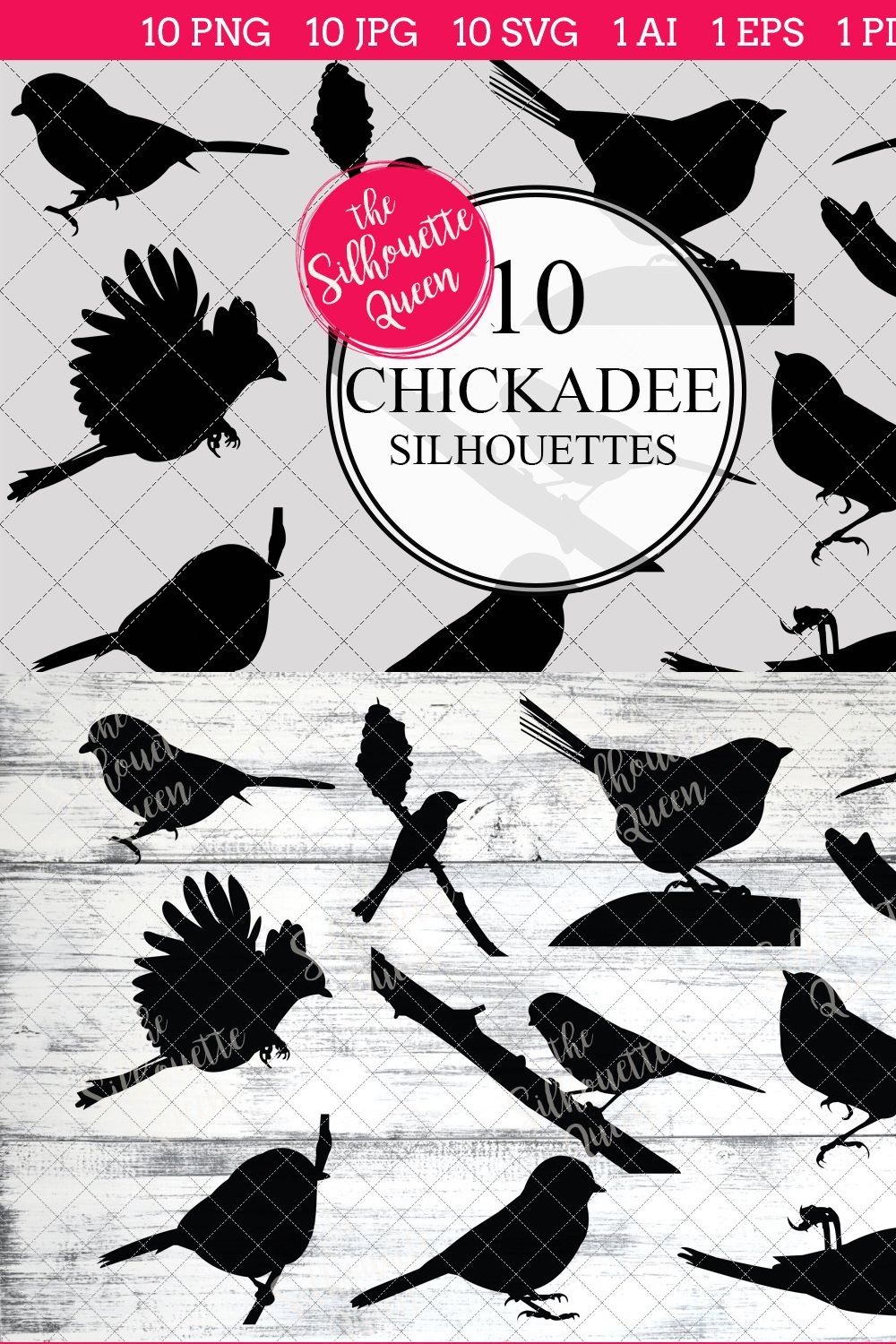 Chickadee Silhouette Clipart pinterest preview image.