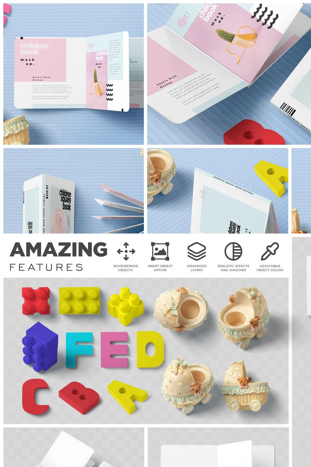 Children Square Book Mockups pinterest preview image.