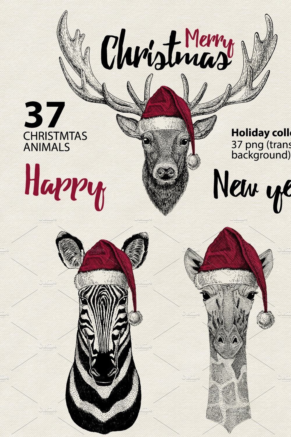 CHRISTMAS Animals Prints collection pinterest preview image.