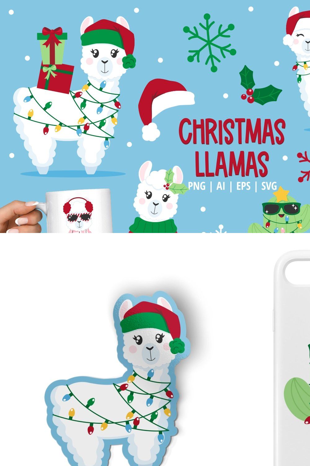 Christmas Llamas pinterest preview image.