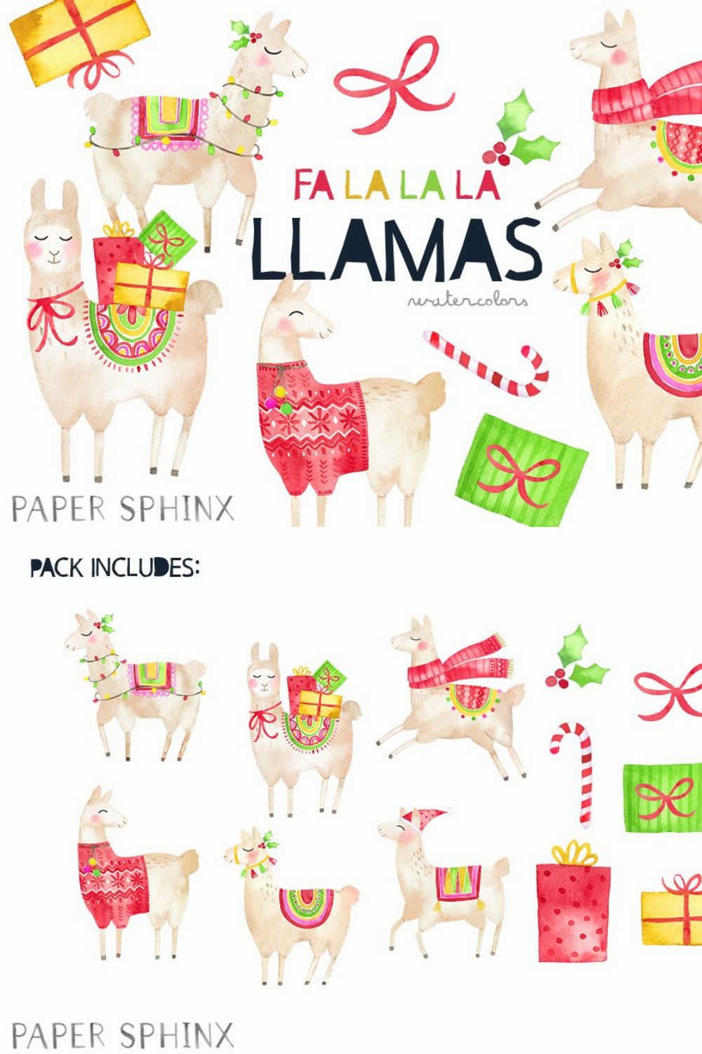 Christmas Llamas Clipart pinterest preview image.