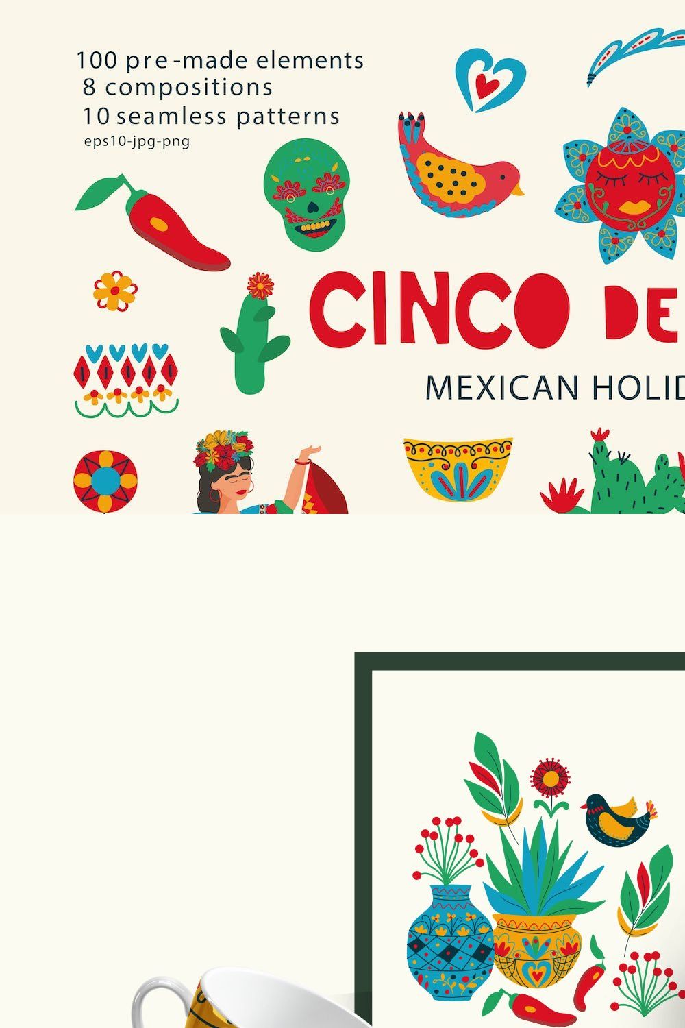 Cinco de Mayo. Mexican Holiday set. pinterest preview image.