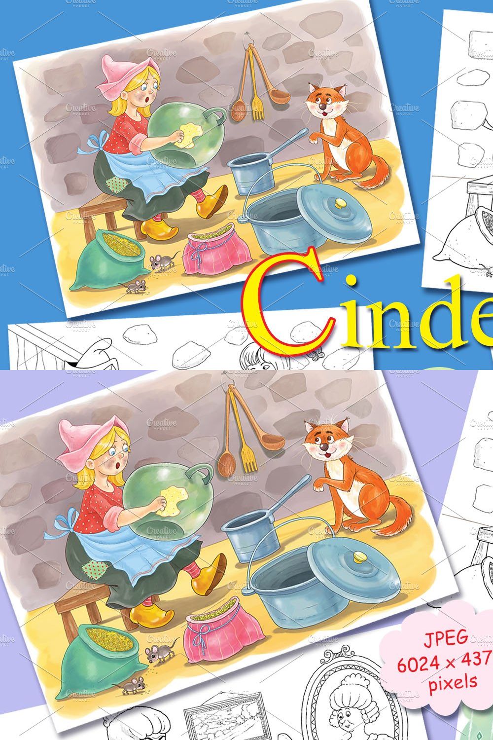Cinderella bundle. Coloring pages pinterest preview image.