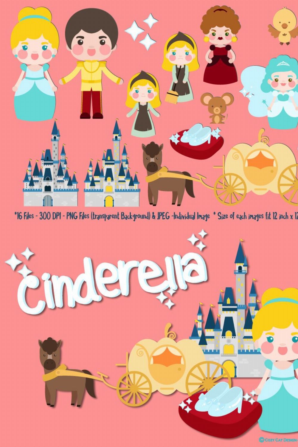 Cinderella Digital Clipart pinterest preview image.