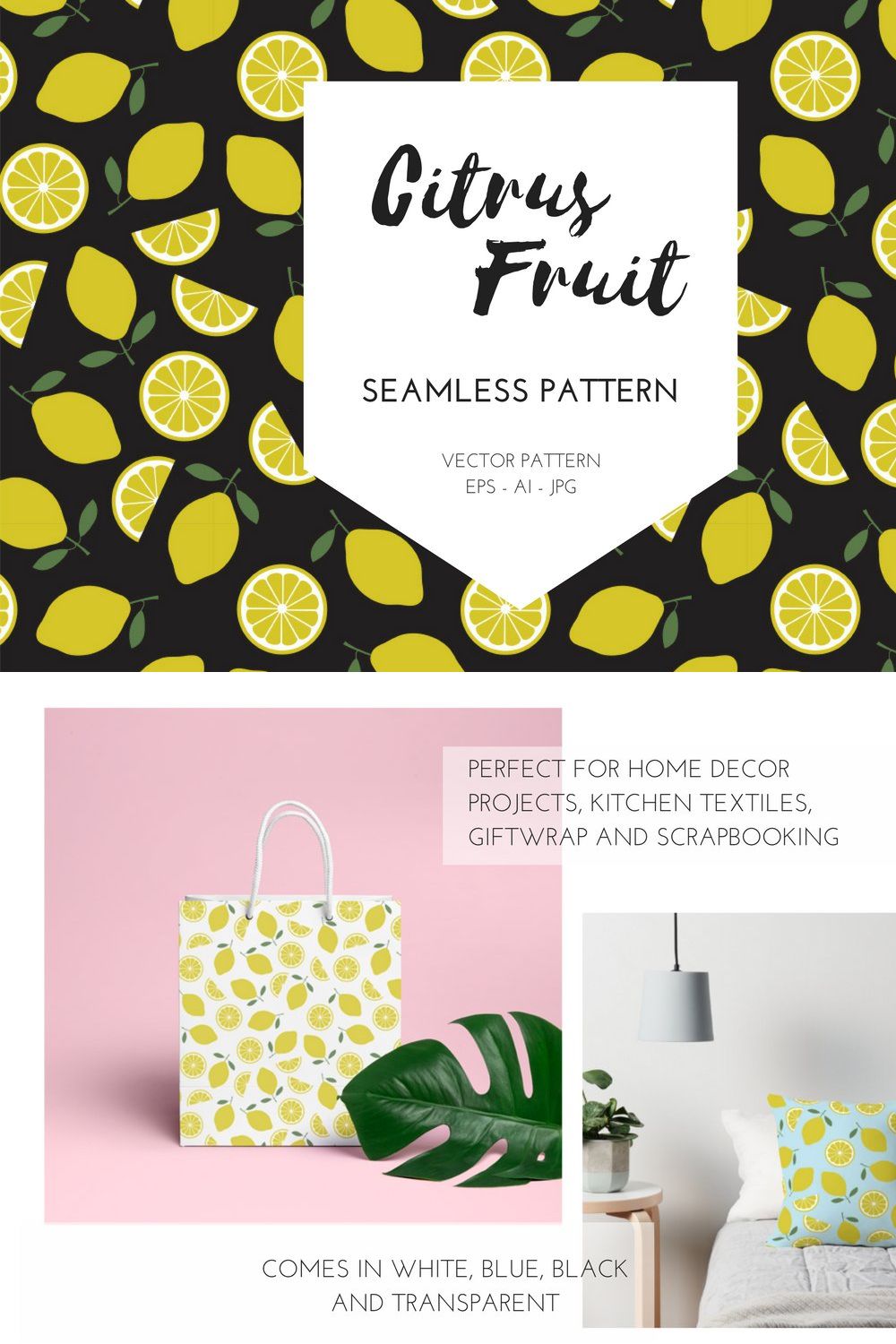 Citrus Fruit Pattern pinterest preview image.