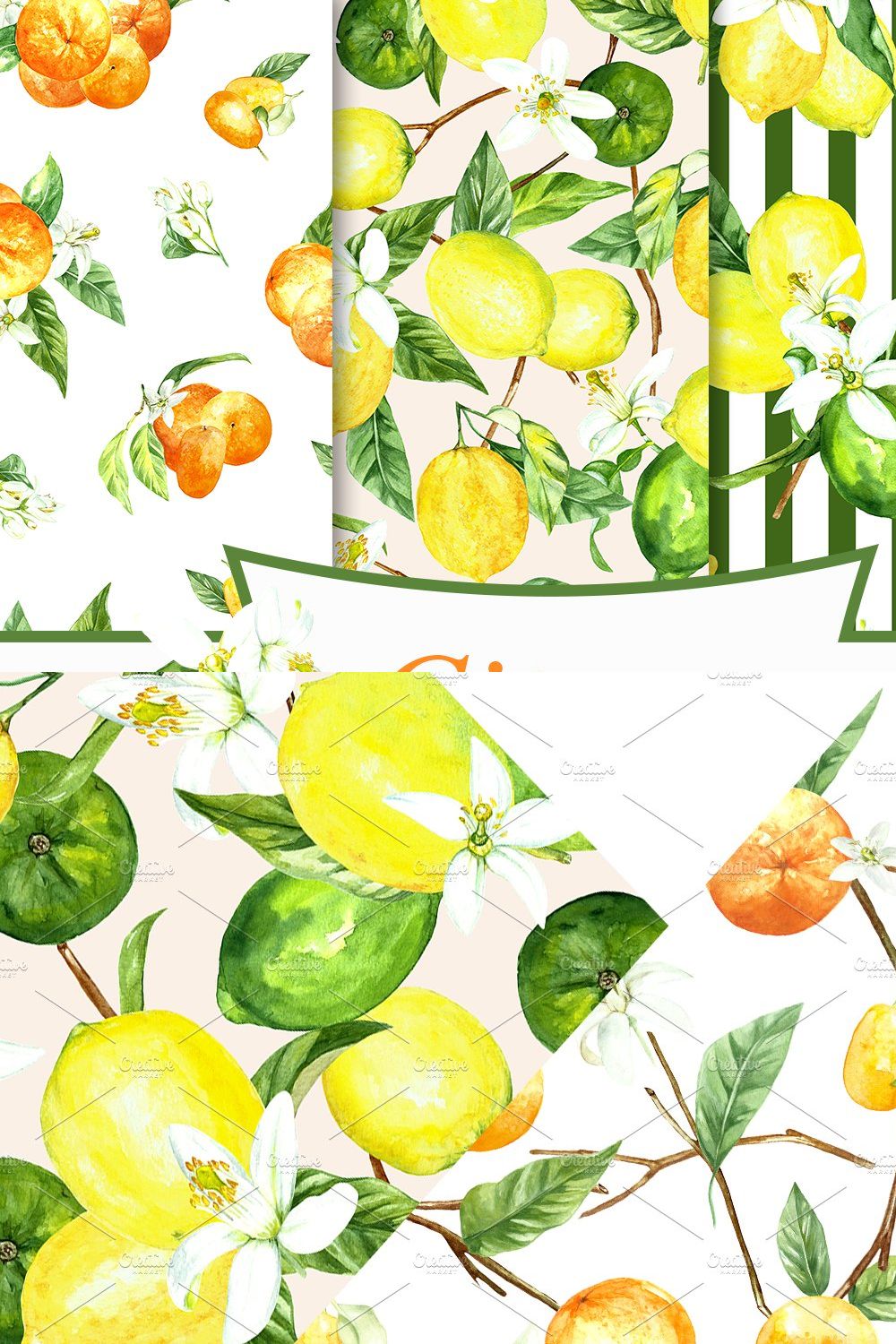 citrus watercolor seamless pattern pinterest preview image.