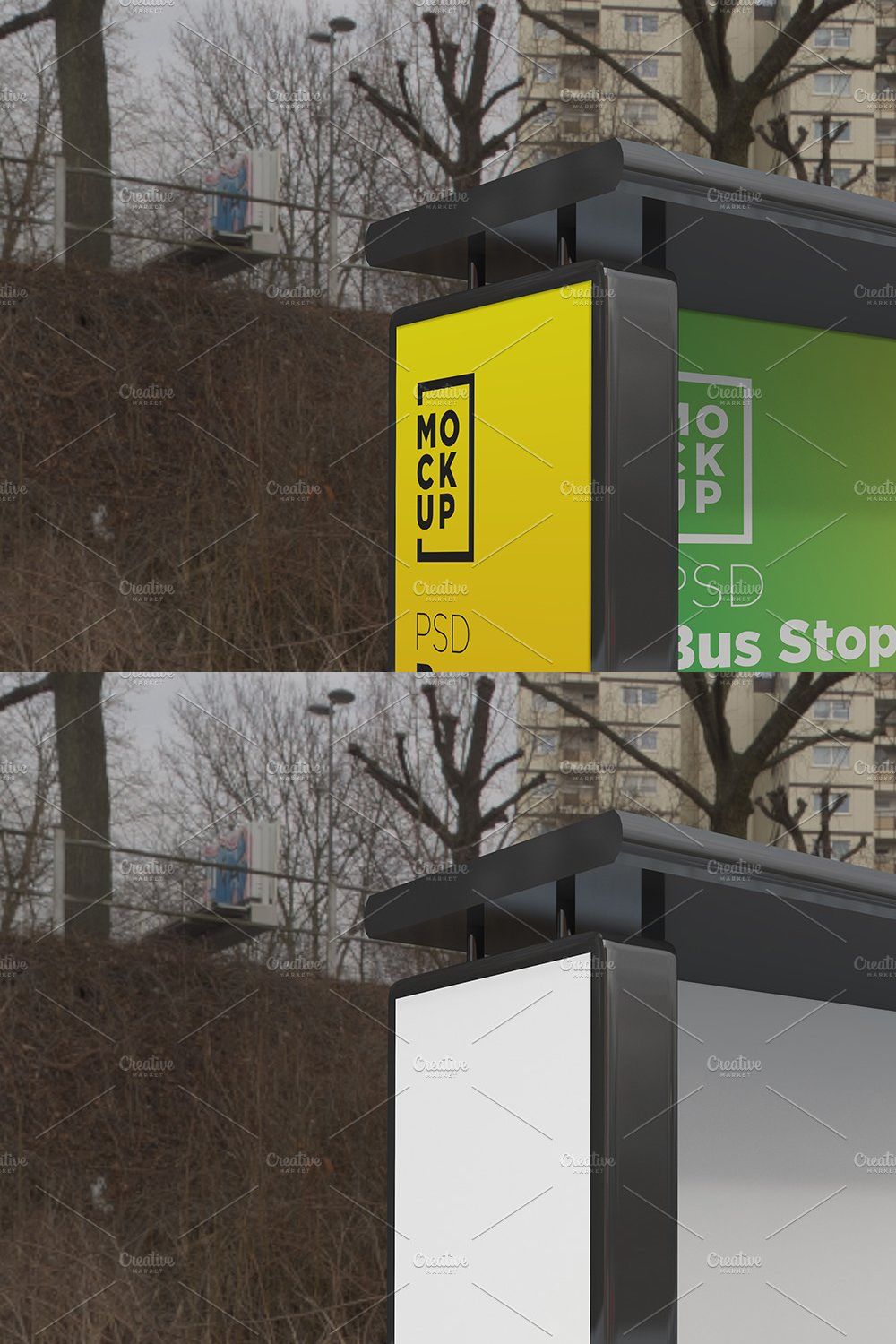 City Bus Stop Sign Mockup pinterest preview image.