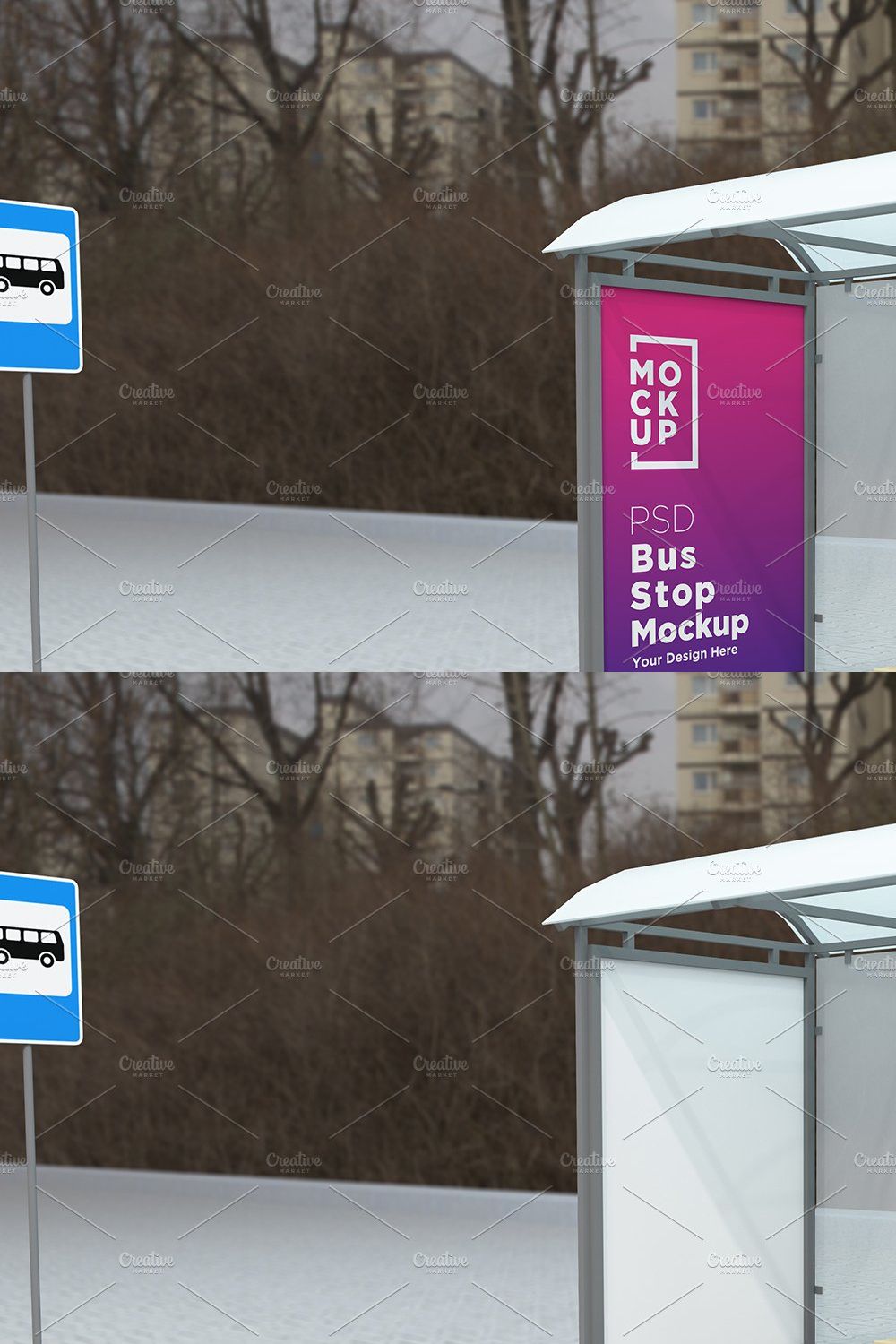 City Bus Stop Sign Mockup pinterest preview image.