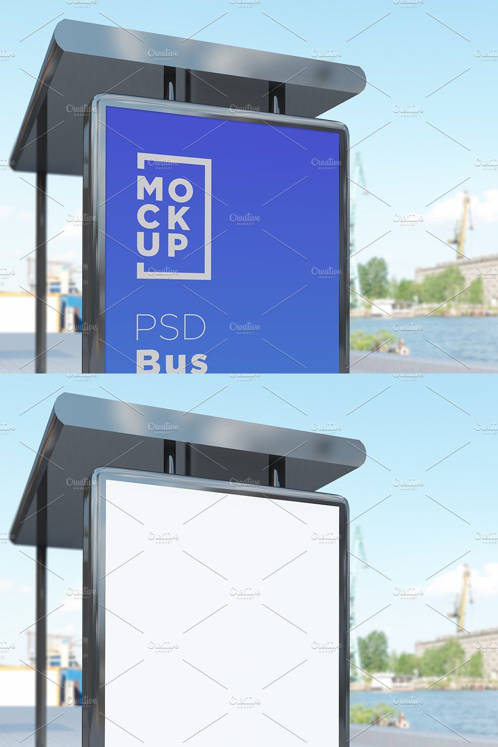 City Bus Stop Sign Mockup pinterest preview image.