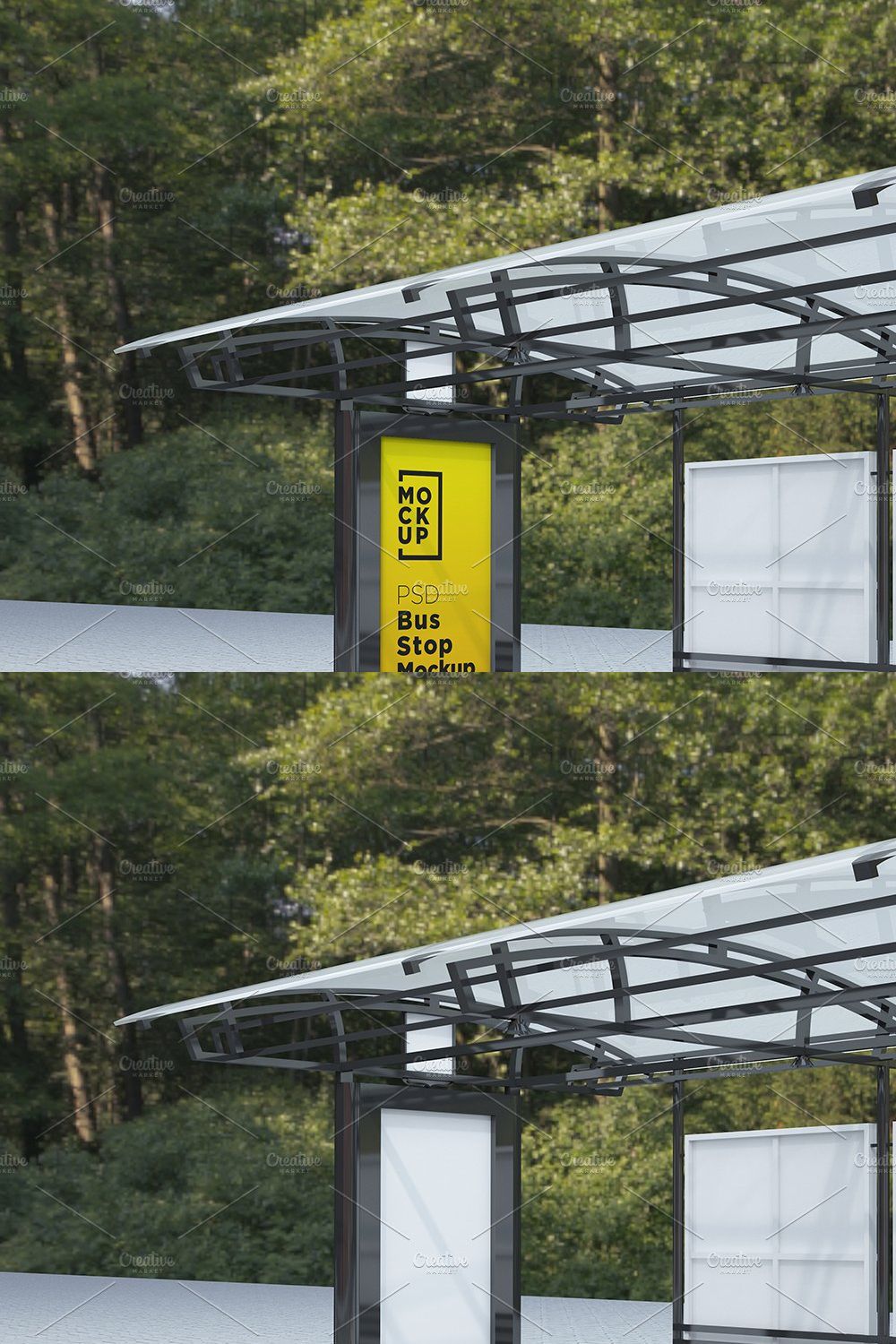 City Bus Stop whit 2 Sign Mockup pinterest preview image.