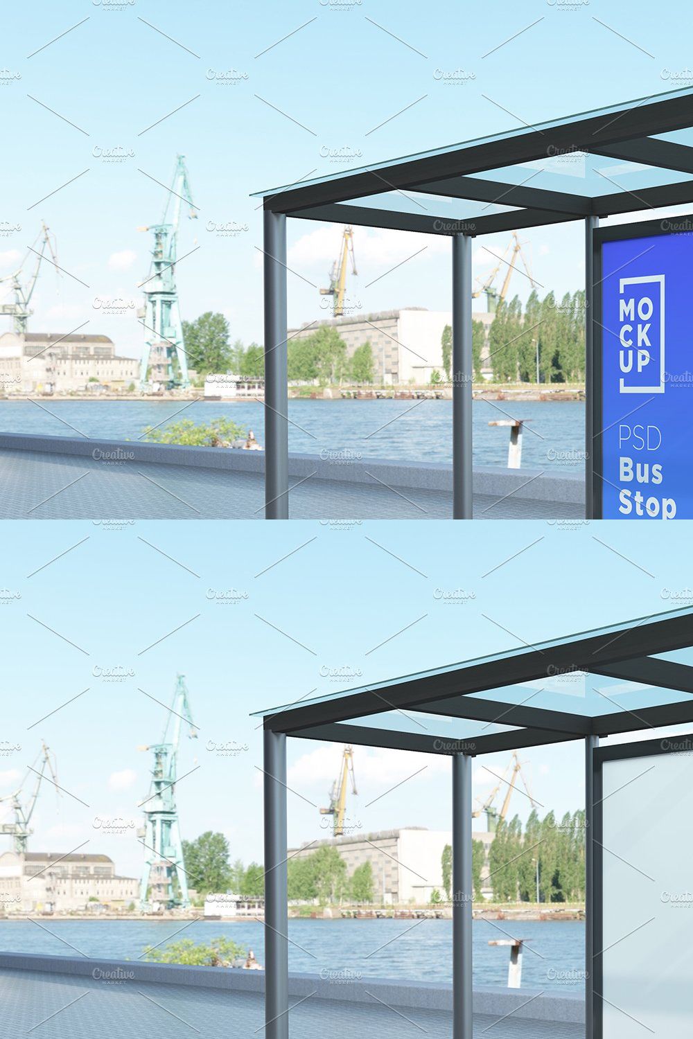 City Bus Stop with 2 Sign Mockup pinterest preview image.