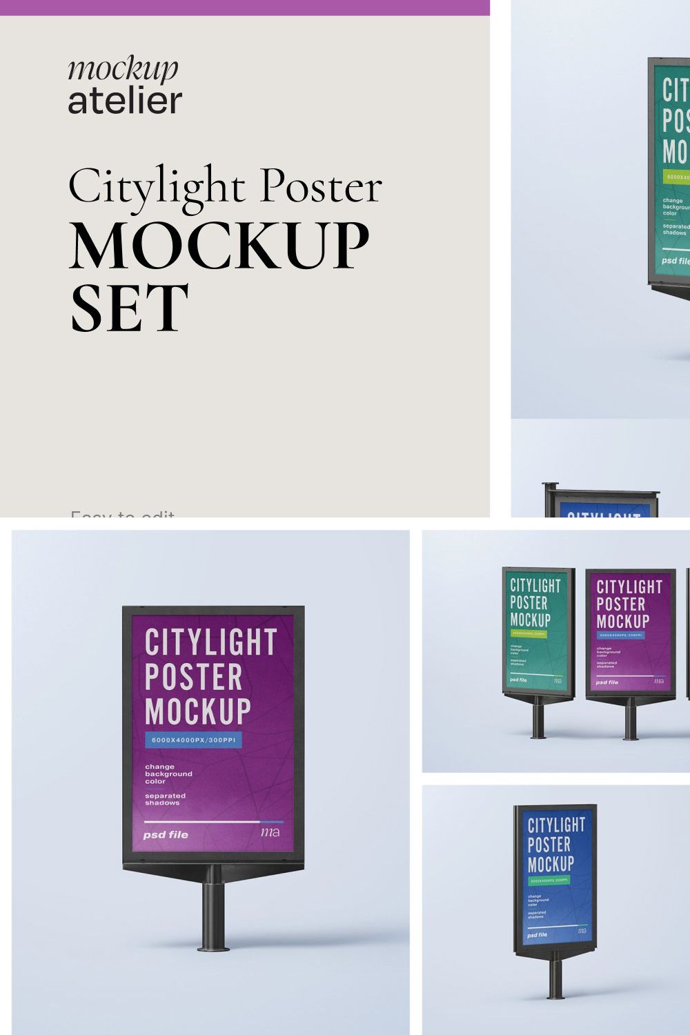 Citylight Poster Mockup Set pinterest preview image.