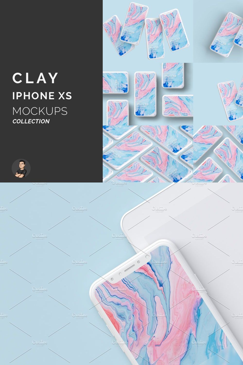 Clay iPhone XS Mockups pinterest preview image.