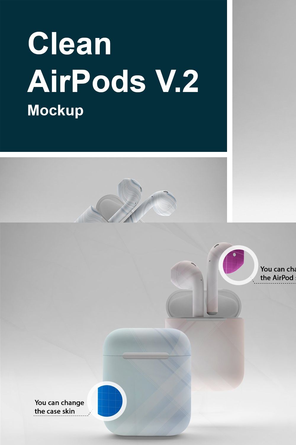Clean AirPods Mockup V.2 pinterest preview image.
